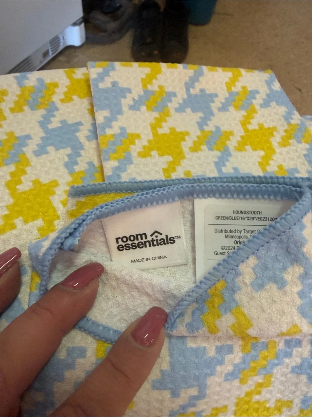 Room Essentials Yellow & Light Blue Houndstooth Kitchen Towels, set of three